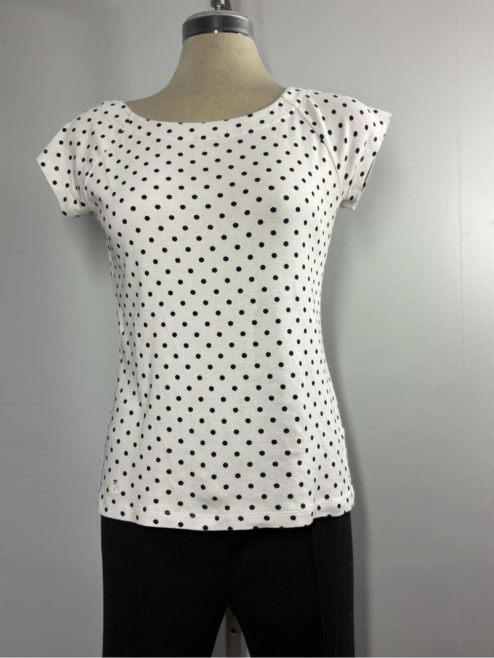 Lauren Ralph Lauren White Short-Sleeve Polka Dot Tee